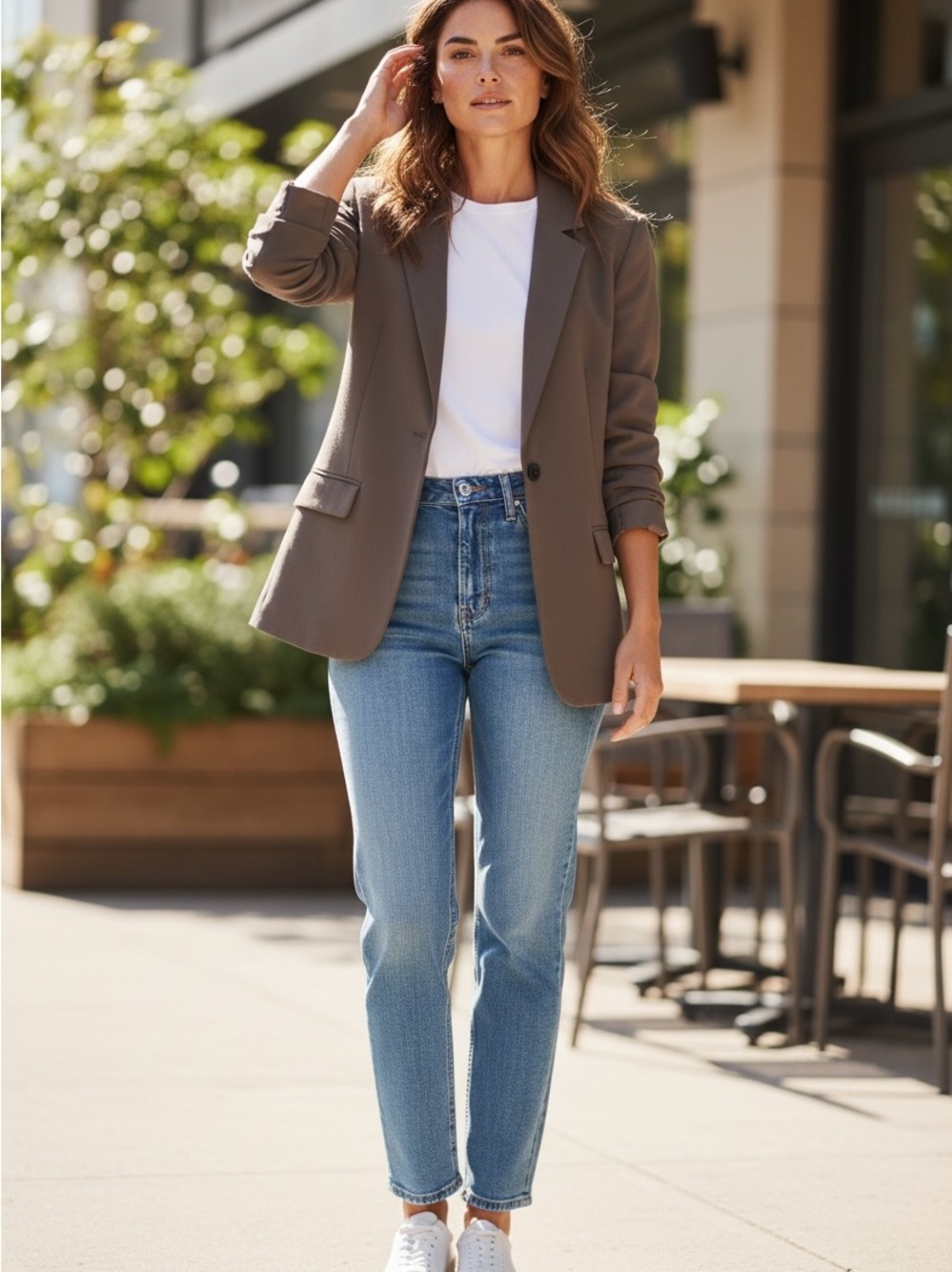 SPANX The Perfect Asymmetrical Tailored Classic blazerTaupe Office Jacket